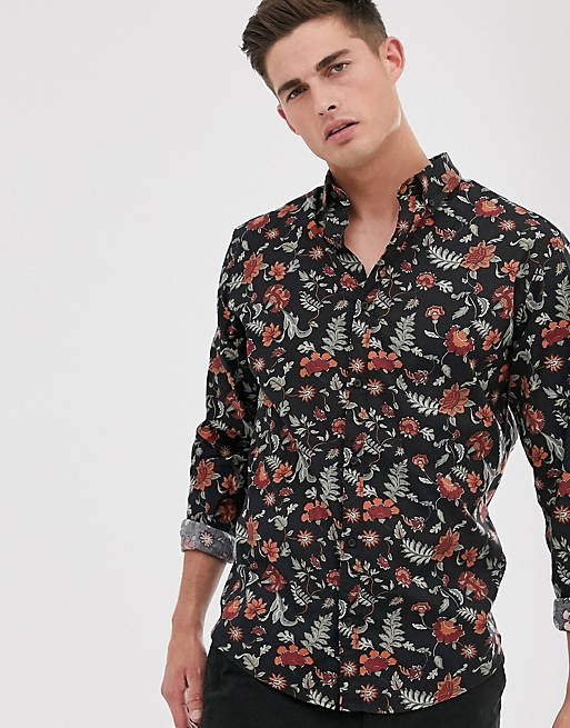 Jack & Jones Premium floral print shirt in black | ASOS
