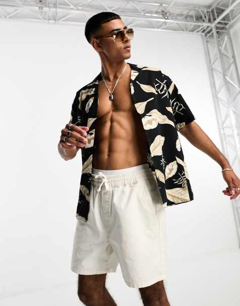 Jack & Jones Premium floral revere collar shirt in black - view 1