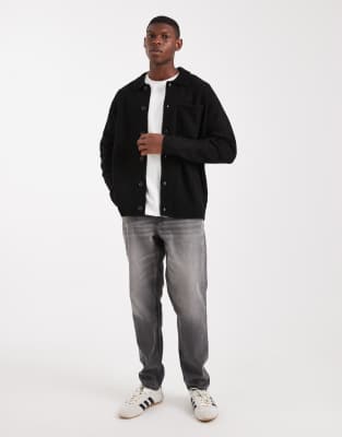 Jack & Jones Premium Fluffy Cardigan With Collar In Black