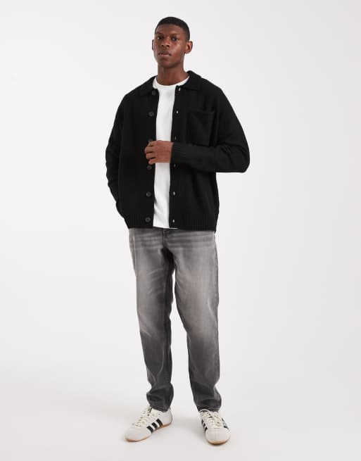 Jack & Jones premium fluffy cardigan with collar in black, 2 of 5