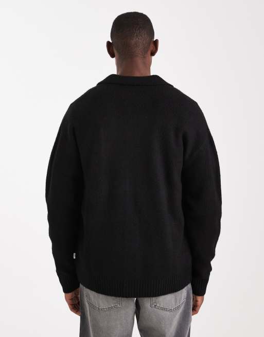 Jack & Jones premium fluffy cardigan with collar in black, 3 of 5