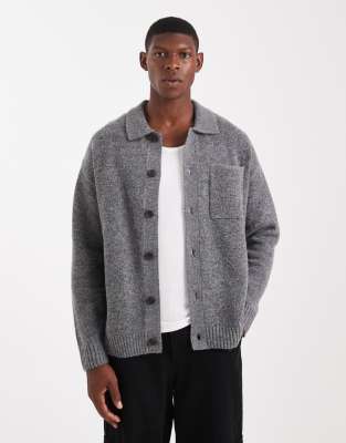 Jack & Jones Premium Fluffy Cardigan With Collar In Gray