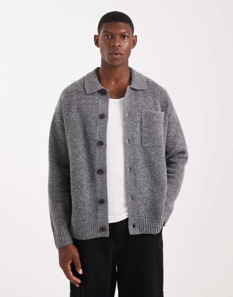 Jack & Jones premium fluffy cardigan with collar in gray - view 1
