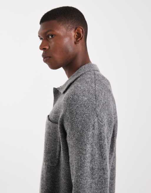 Jack & Jones premium fluffy cardigan with collar in gray