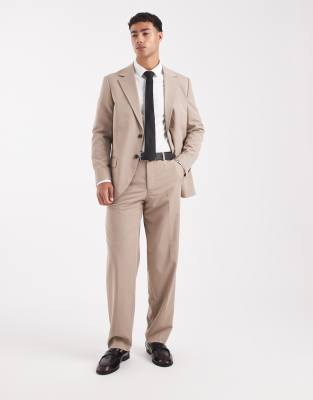 Jack & Jones Jack & Jones Premium franco relaxed fit suit trouser in beige-Neutral