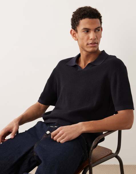 Jack & Jones Premium - Gebreide top met split aan de hals in marineblauw - view 1