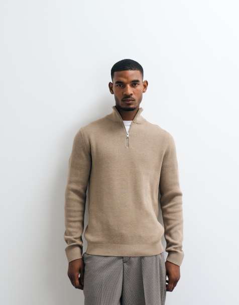 Jack & Jones premium gebreide trui met 1/4-rits in beige - view 1