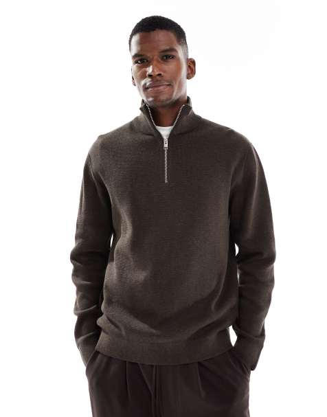 Jack & Jones Premium - Gebreide trui met kwartrits in bruin - view 1