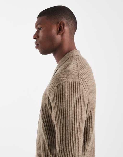Jack & Jones Premium - Geribbeld vest met kraag in beige, 4 van 5