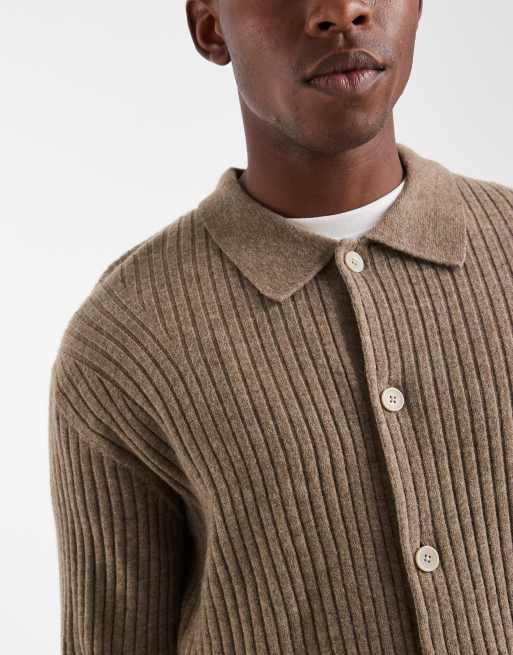 Jack & Jones Premium - Geribbeld vest met kraag in beige, 5 van 5