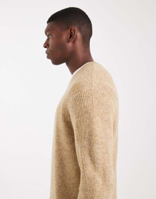 Jack & Jones Premium - Geribbelde pluizige trui in beige, 4 van 5