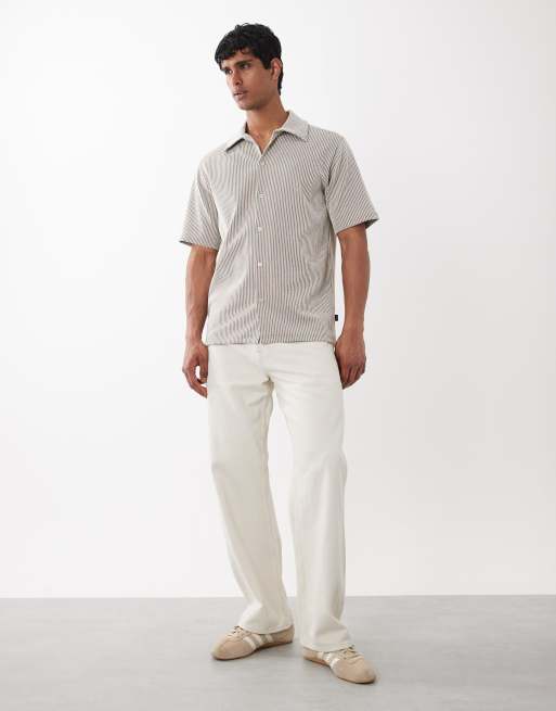 Jack & Jones - Premium - Gestreept overhemd met korte mouwen en textuur in bruin, 2 van 5
