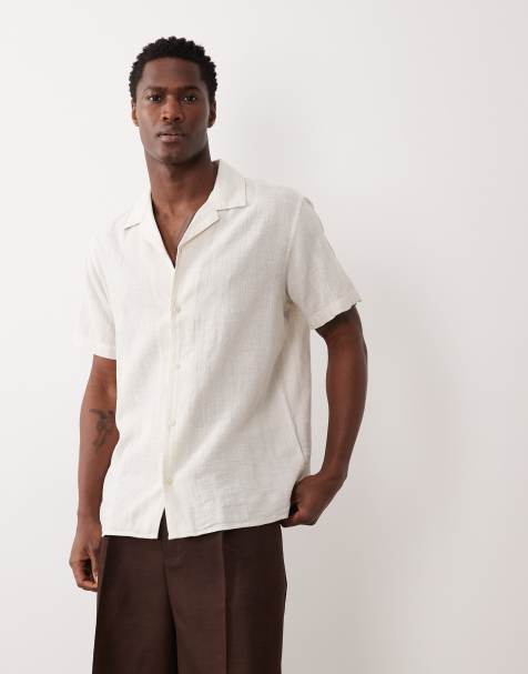 Jack & Jones - Premium - Gestreept overhemd van linnenmix met textuur in crème - view 1