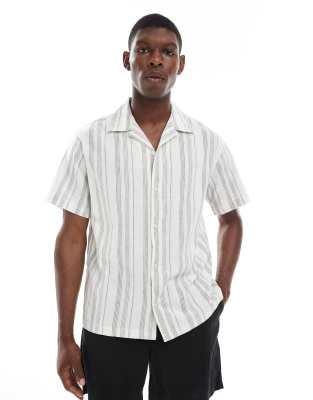 Jack & Jones Premium – Gestreiftes Hemd aus Leinenmix in Weiß - view 1