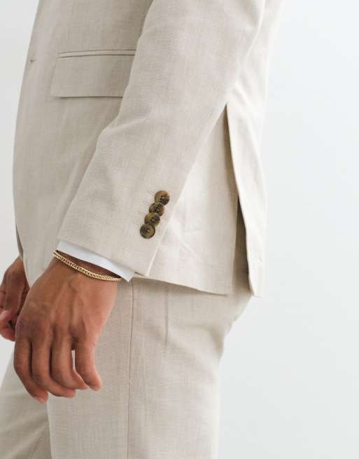 Jack & Jones Premium - Giacca da abito slim in misto lino beige in coordinato, 5 di 5