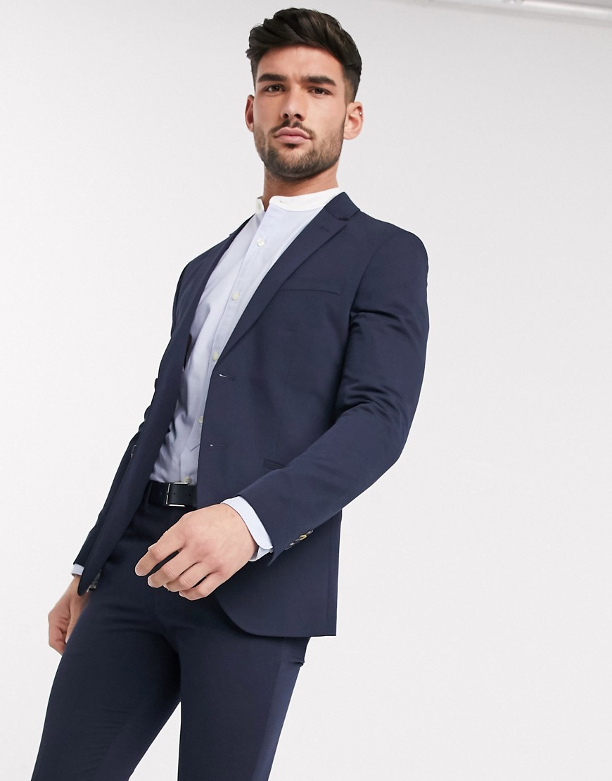 Jack & Jones Premium - Giacca da abito super slim elasticizzata in poliestere riciclato blu navy