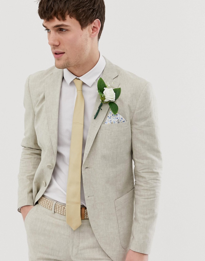 Jack & Jones Premium - Giacca da abito vestibilità classica beige in lino-Bianco