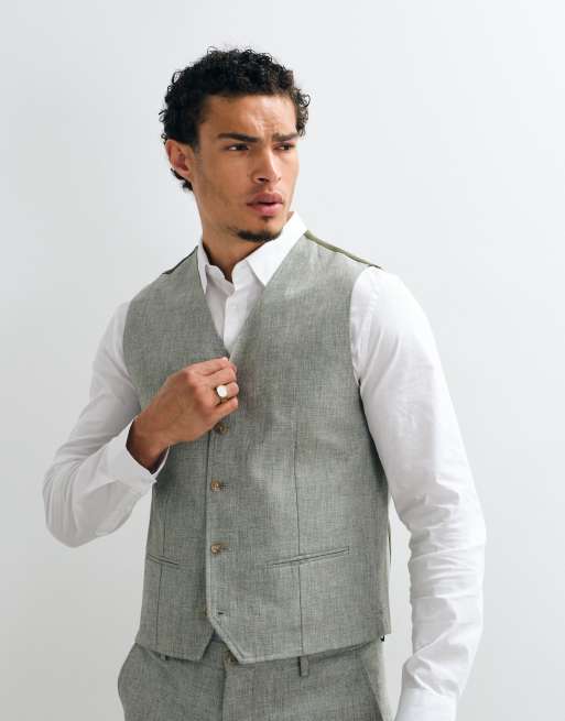 Jack & Jones Premium - Co-ord set van smal pak van linnenmix in saliegroen, 2 van 4