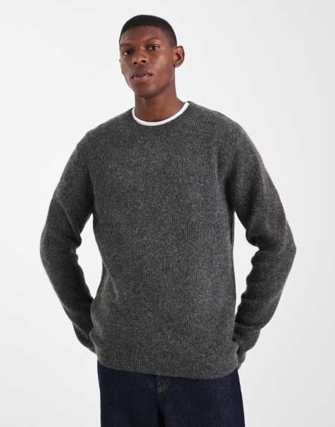Jack & Jones – Premium – Grå, fluffig tröja med ribbat mönster - view 1