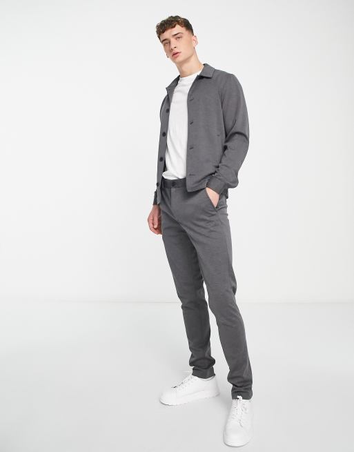 Jack & Jones - Premium - Grå habitjakke i jersey i slim fit, 5 af 5