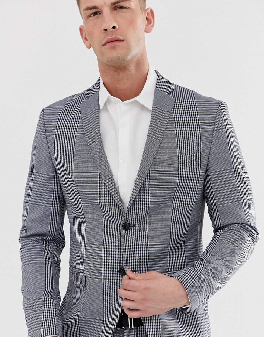Jack & Jones – Premium – Grårutig kostymjacka med smal passform