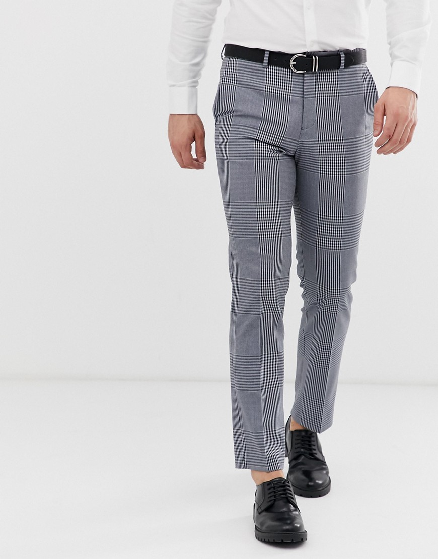 Jack & Jones Premium – Grårutiga kostymbyxor med smal passform