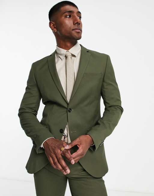 Jack & Jones - Premium - Grøn habitjakke med stretch i uldblanding i super slim fit