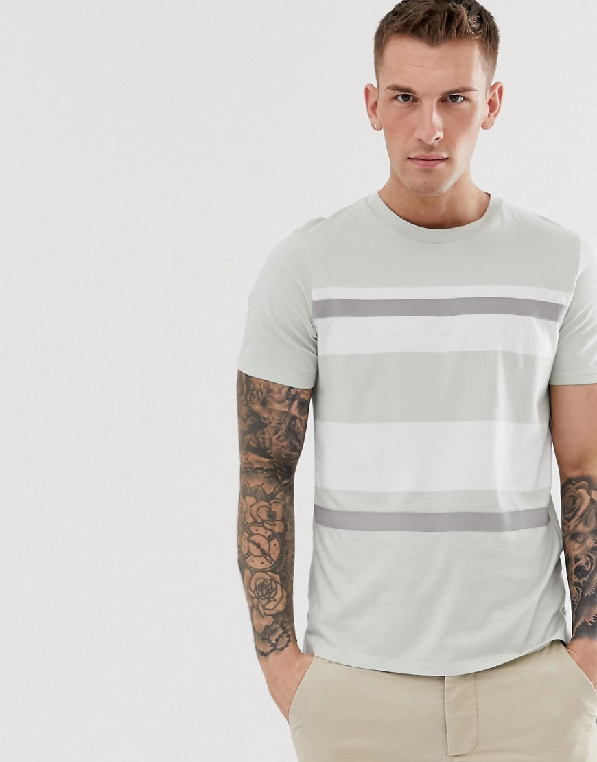 Jack & Jones – Premium – Grön, randig t-shirt med panel