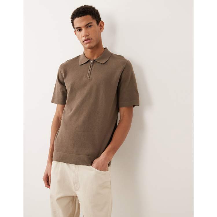 Jack & Jones Premium half zip knit polo shirt in brown | ASOS