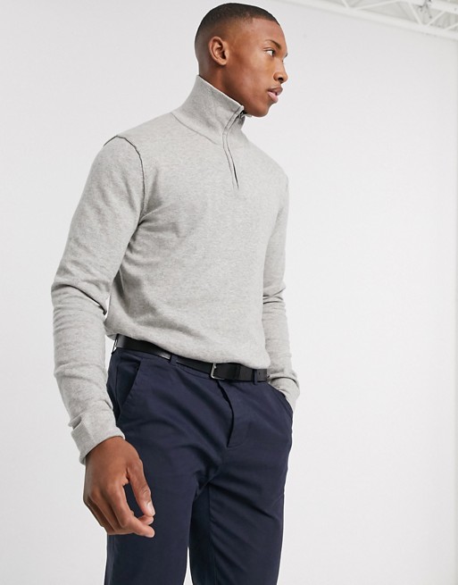 Jack & Jones Premium quarter zip knitted jumper in grey