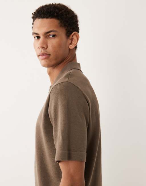 Jack & Jones Premium half zip knitted polo in brown, 4 of 5