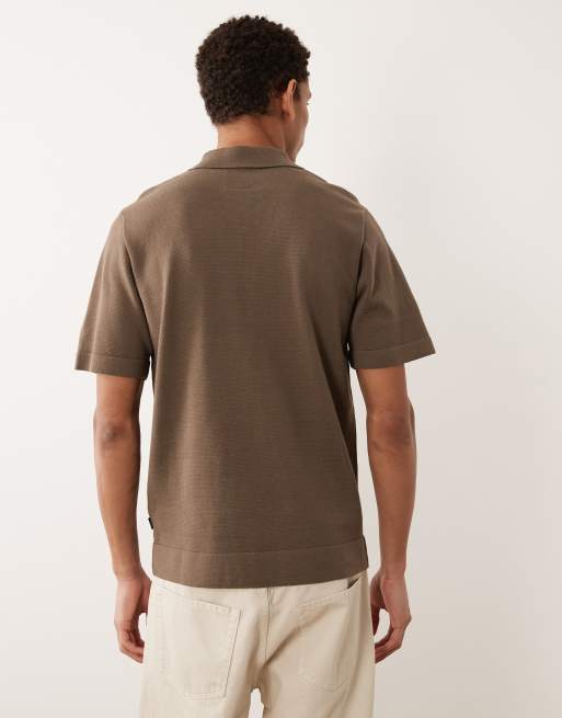 Jack & Jones Premium half zip knitted polo in brown, 5 of 5