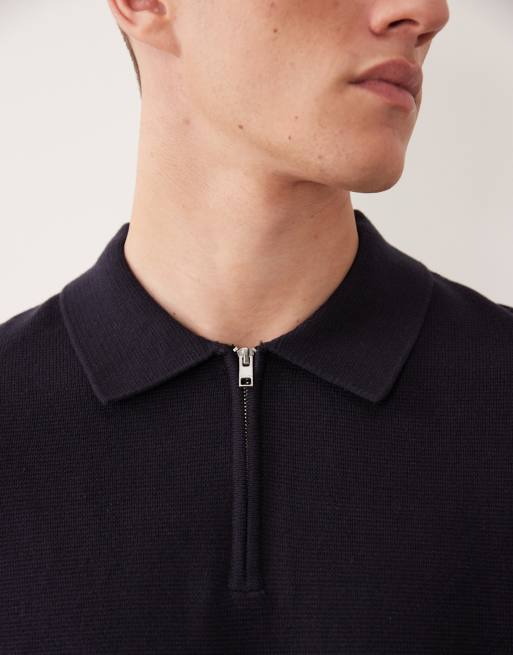 Jack & Jones Premium half zip knitted polo in navy, 3 of 5
