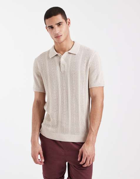 Jack & Jones Premium heavy knit polo shirt in beige - view 1