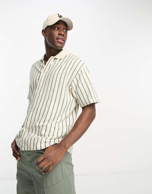 Jack & Jones Premium heavyweight jersey stripe shirt in beige