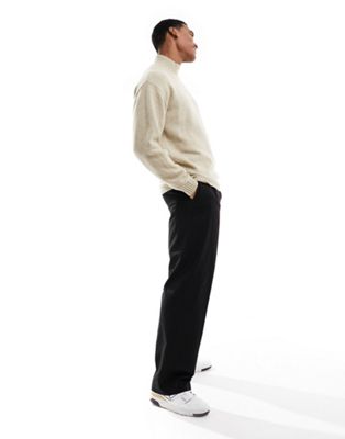 Jack & Jones Premium high neck oversize jumper in beige