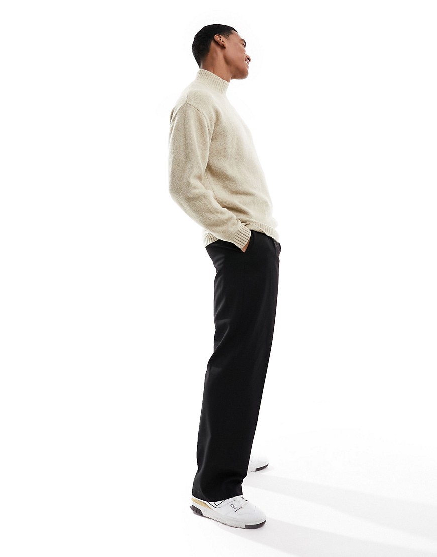 Jack & Jones Premium high neck oversize jumper in beige-Neutral