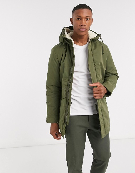 Jack & Jones Premium hooded parka jacket in khaki