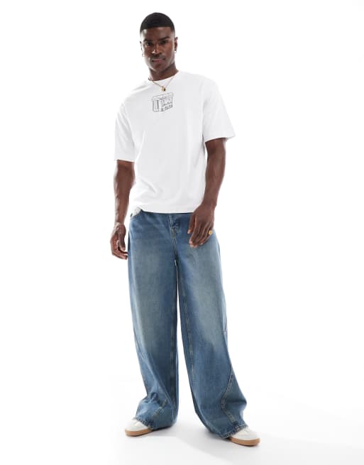 Jack & Jones - Premium - Hvid og oversized T-shirt med café-print på brystet, 2 af 4