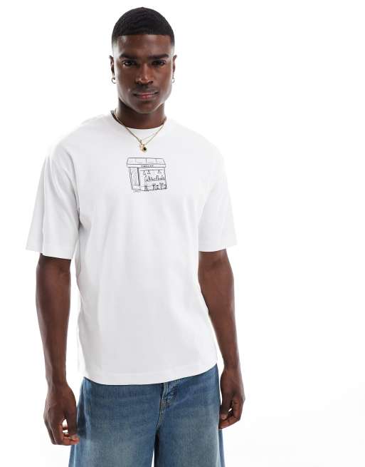 Jack & Jones - Premium - Hvid og oversized T-shirt med café-print på brystet, 3 af 4