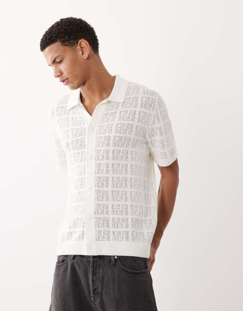Jack & Jones - Premium - Hvid strikket skjorte med knapper og firkantet mønster - view 1