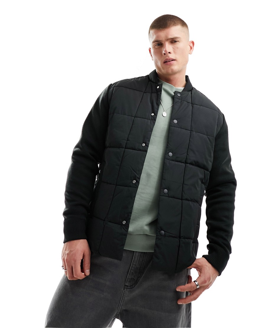 Jack & Jones Premium hybrid puffer jersey jacket in black