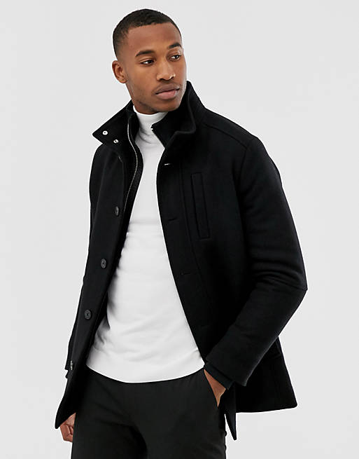 Jack & Jones Premium insert wool jacket in black | ASOS