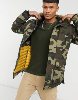 camouflage jacket with fur hood