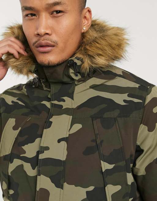 Faux Shearling Camo Print Jacket