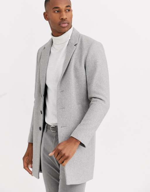 Jack & Jones Premium – Jasnoszary wełniany płaszcz