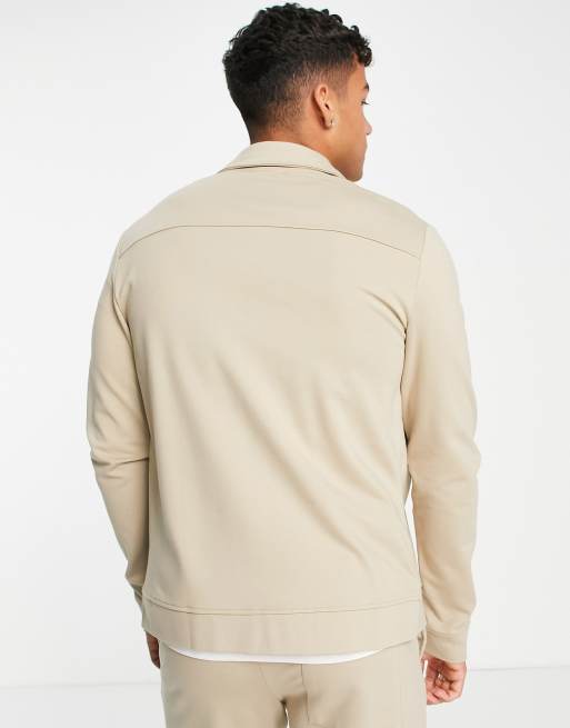 Jack & Jones Premium – Jersey-Jacke in Beige mit durchgehendem Reißverschluss, Kombiteil, 4 von 4