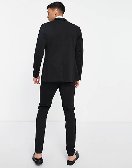 Men Jack & Jones Premium jersey suit jacket with slim trouser in black 