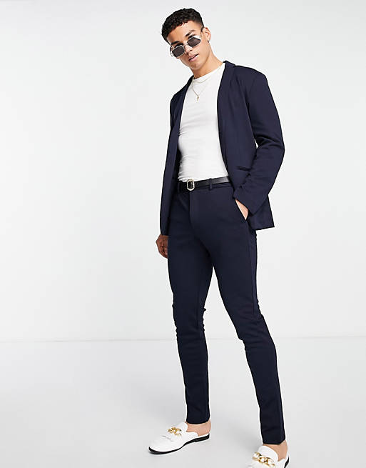 Suits Jack & Jones Premium jersey suit jacket with slim trouser in navy 
