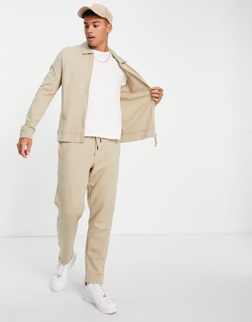 Jack & Jones Premium jersey zip through jacket in beige (part of a set), 2 of 4